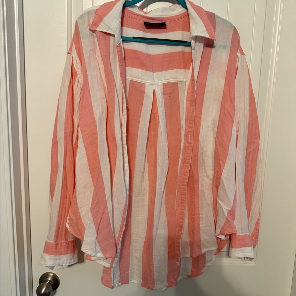 Lane Bryant Coral and White Striped Shirt